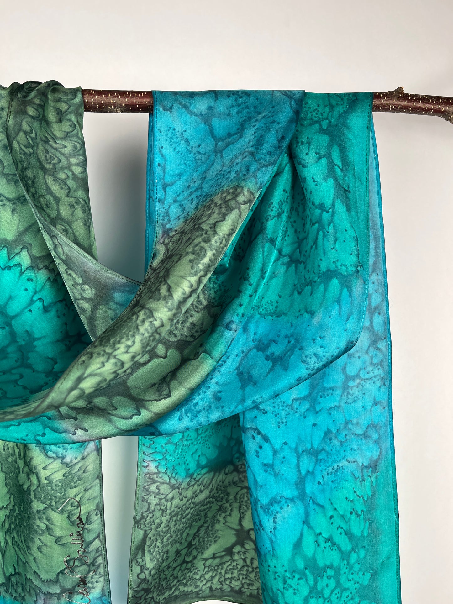 “Peacock Mermaid" - Hand-dyed Silk Scarf - $115
