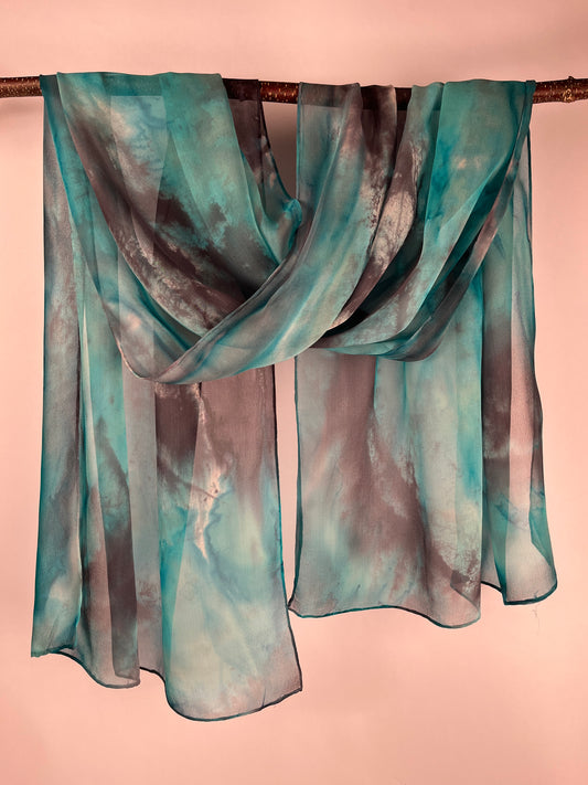 “Turquoise Quarry" - Hand-dyed Silk Scarf - $95