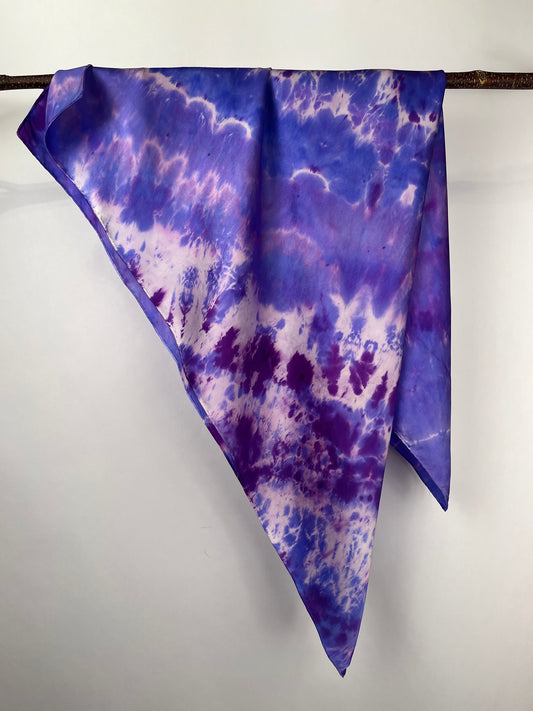 “Purple/Blue Square" - Hand-dyed Silk Scarf - $110.0