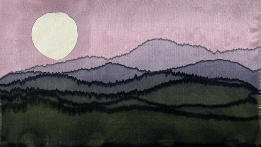 "Mountain Summer Moonrise” - Hand-dyed Silk Wall Hanging  - $125
