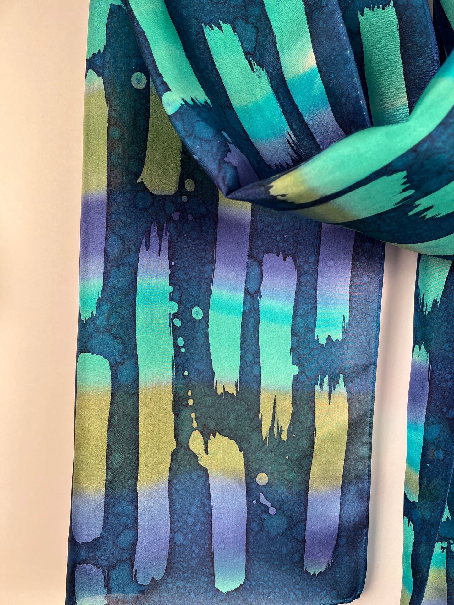 “Aurora Highlights" - Hand-dyed Silk Scarf - $130