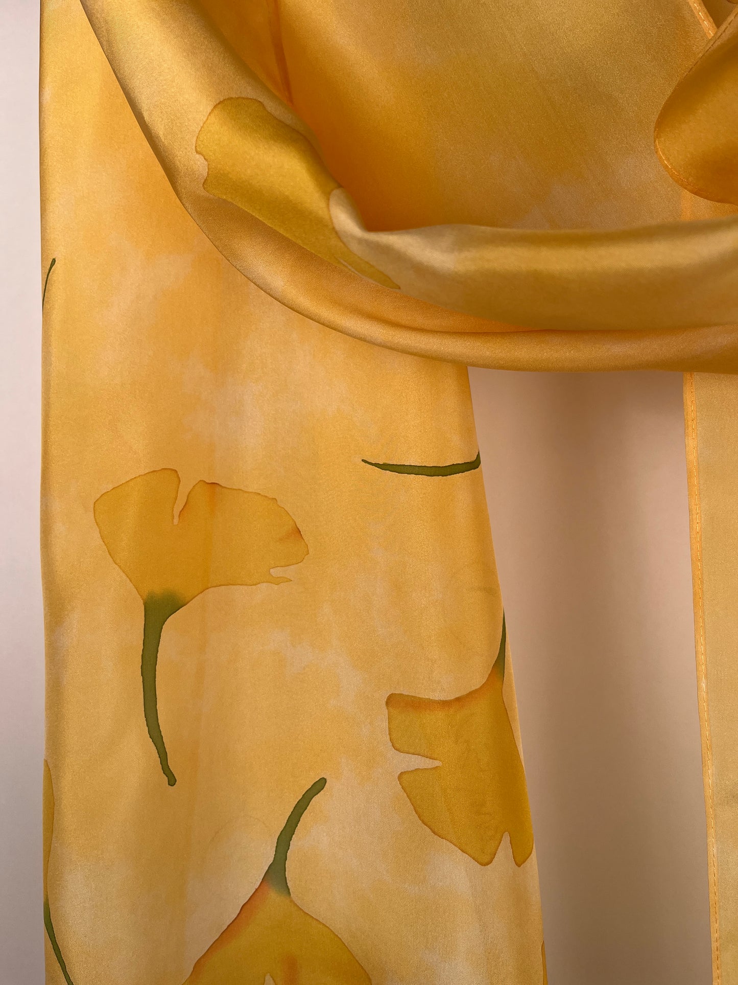 "Golden Gingko" - Hand-dyed Silk Scarf - $125