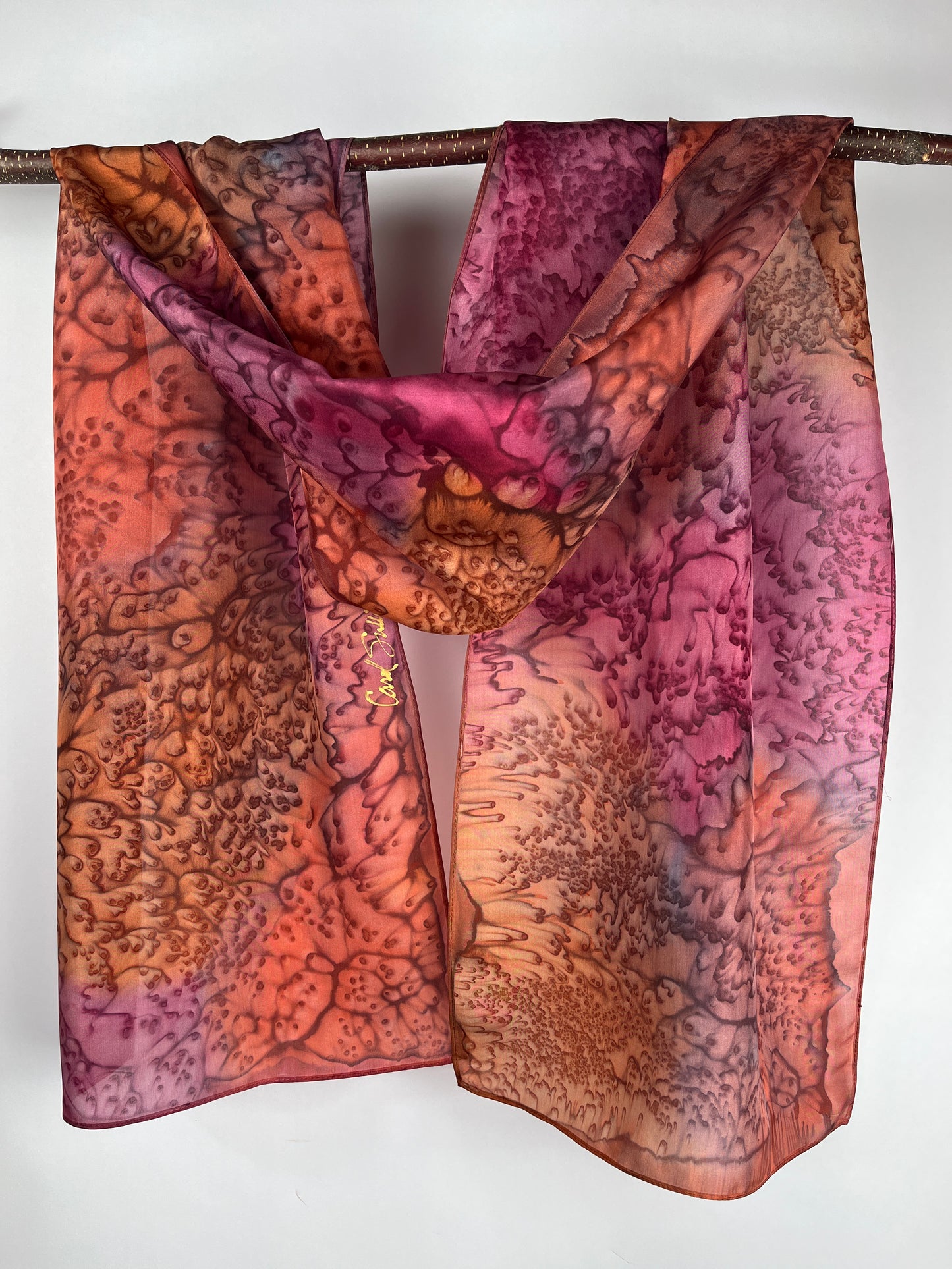 “Rusty Rosy Red Mermaid” - Hand-dyed Silk Scarf - $125