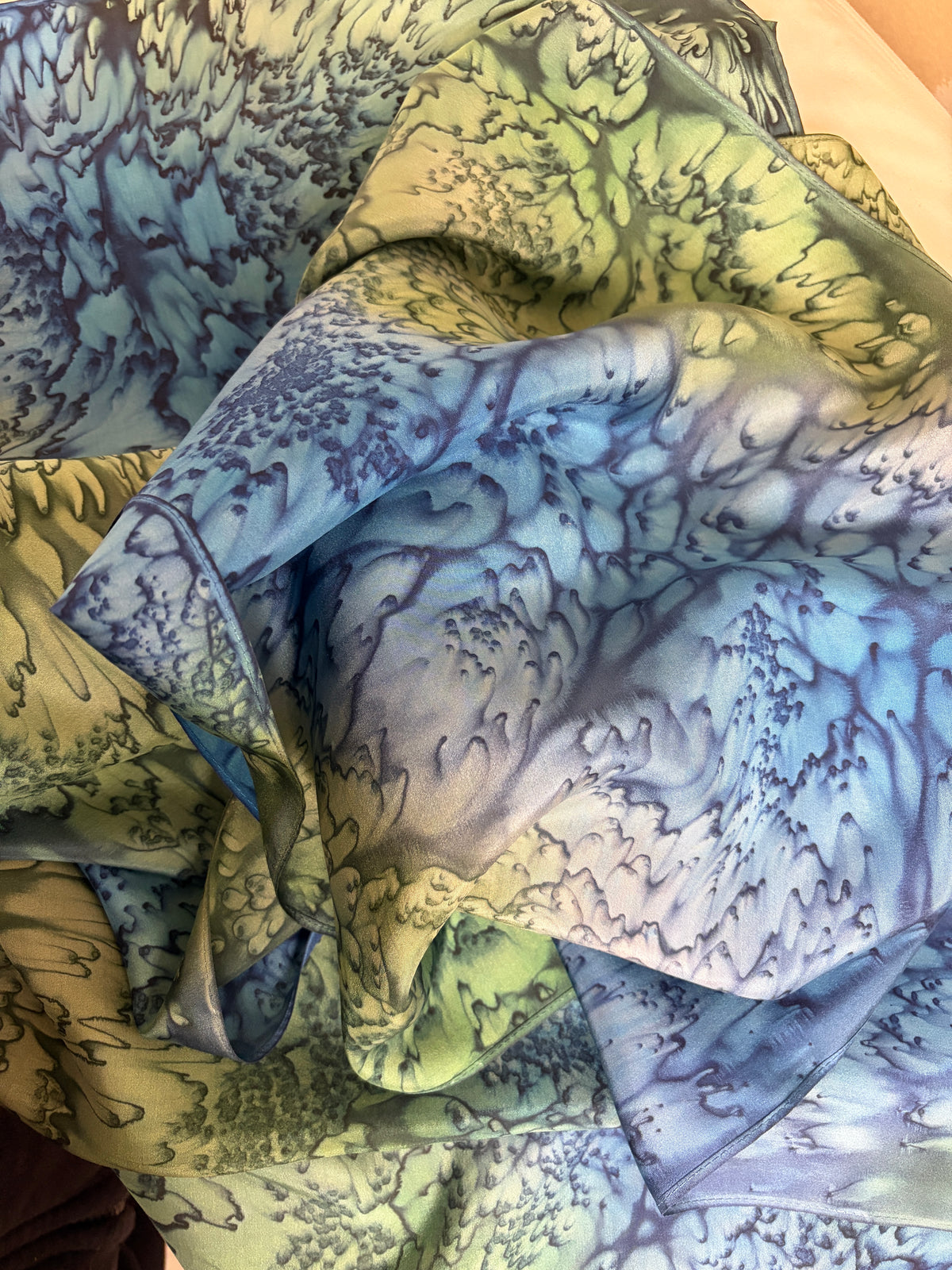“Rangeley Mermaid" - Hand-dyed Silk Scarf - $125