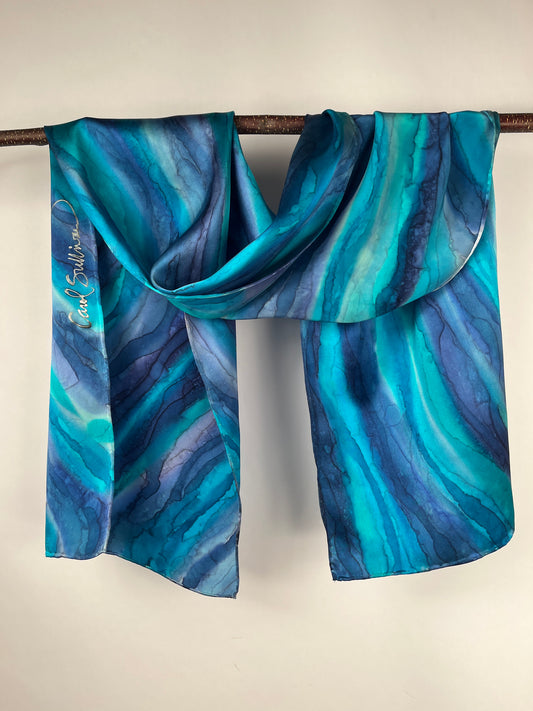 “Flow Abstract - Ocean Currents” Hand-dyed Silk Scarf - $110