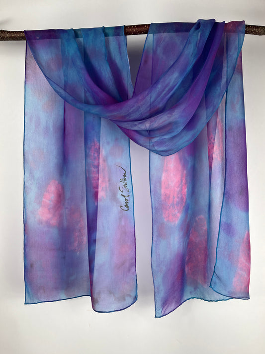 “Pink and Purple Chiffon" - Hand-dyed Silk Scarf - $95