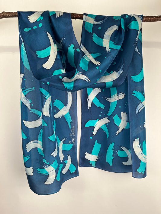 “Blue Wisps” - Hand-dyed Silk Scarf - $125