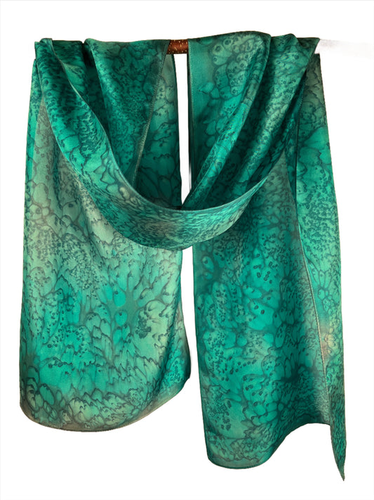 "Teal Blue/Green Mermaid" - Hand-dyed Silk Scarf - $115