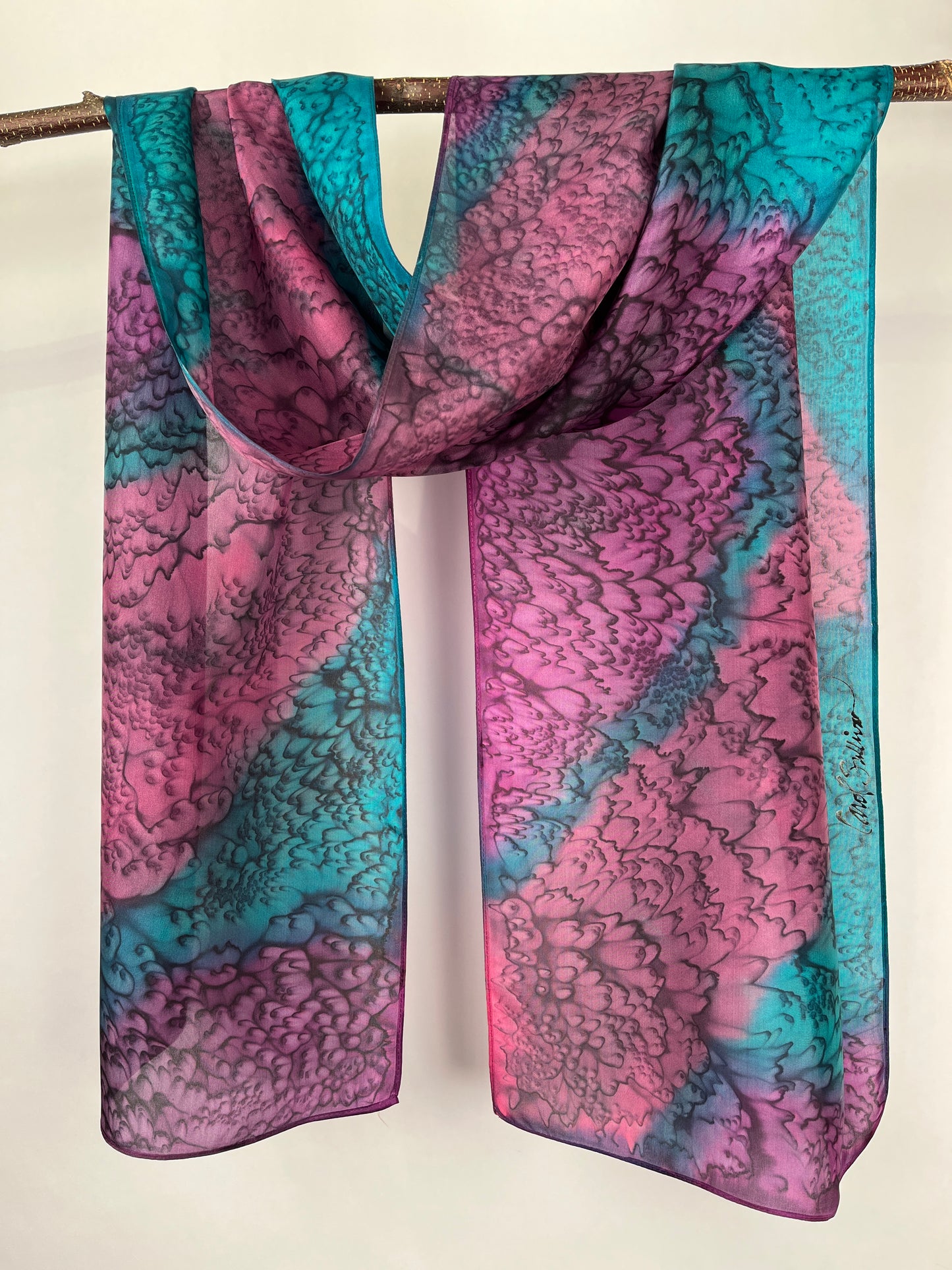 "Purple and Teal Mermaid” - Hand-dyed Silk Scarf - $125