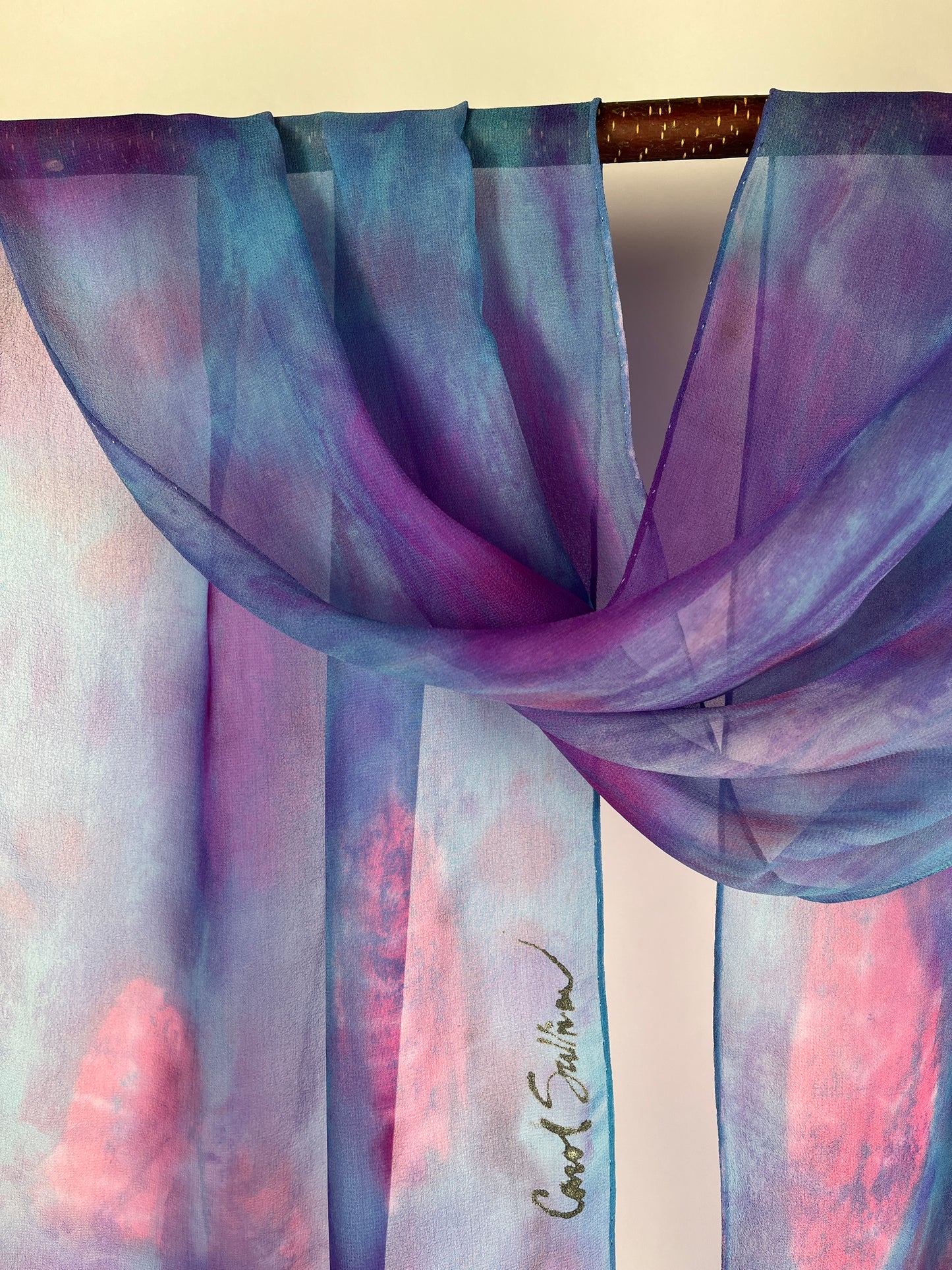 “Pink and Purple Chiffon" - Hand-dyed Silk Scarf - $95