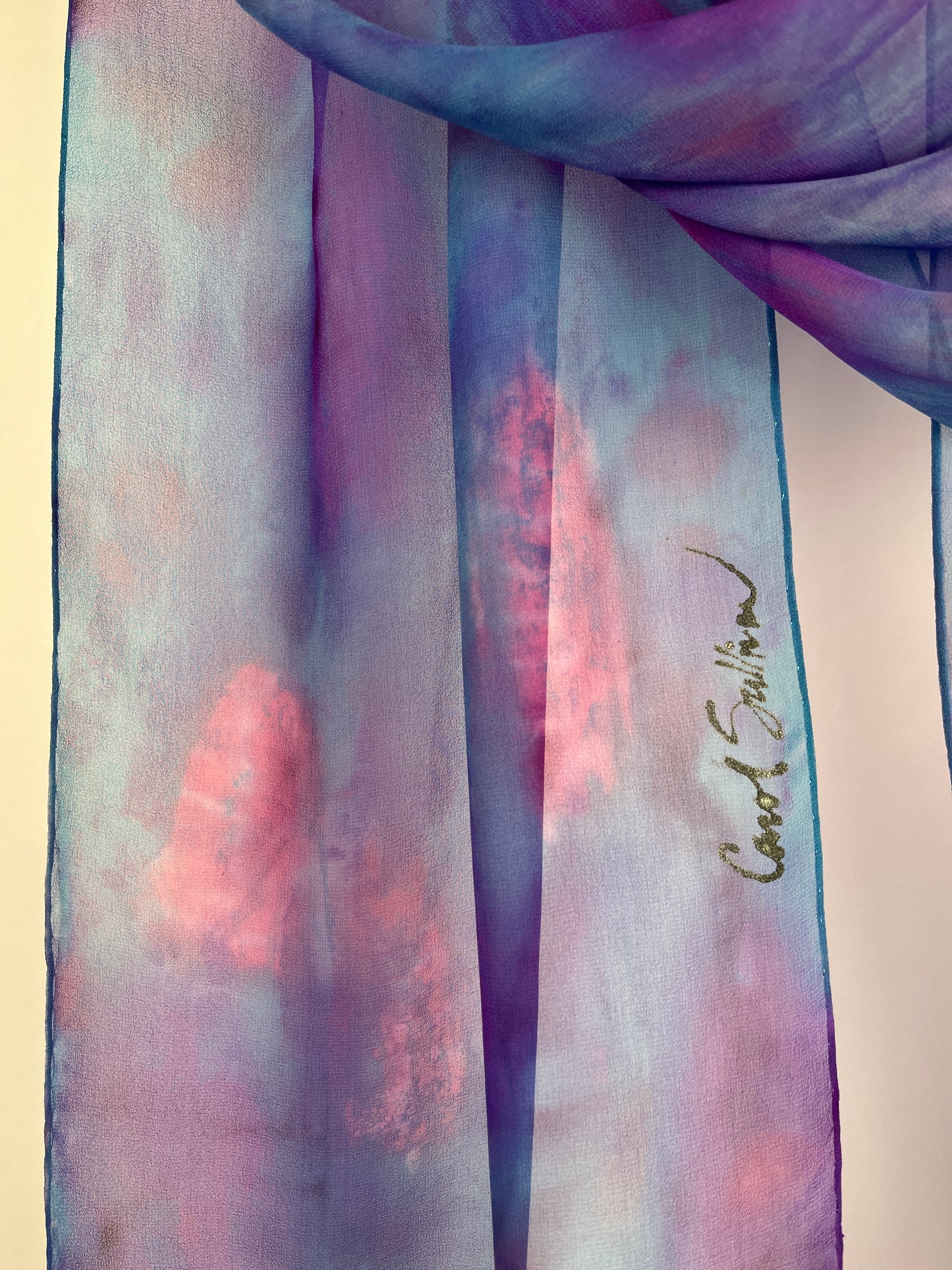 “Pink and Purple Chiffon" - Hand-dyed Silk Scarf - $95