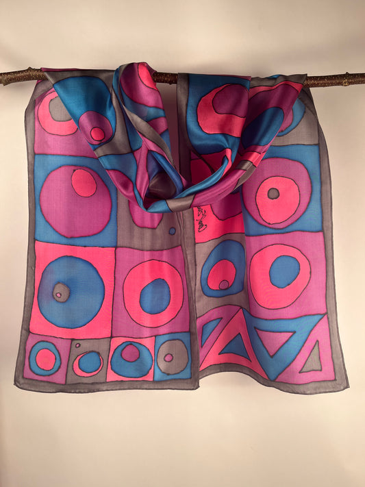 “Kandinsky Revisited" - Hand-dyed Silk Scarf - $135