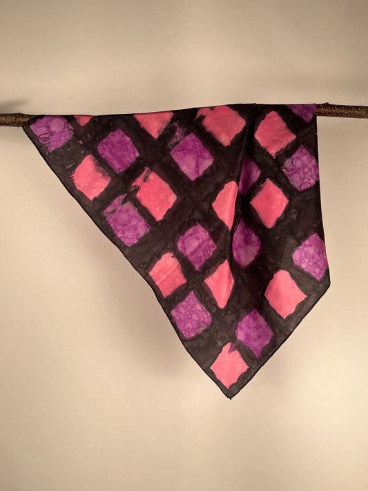 Squares on Square Shibori" - Hand-dyed Silk Scarf - $90