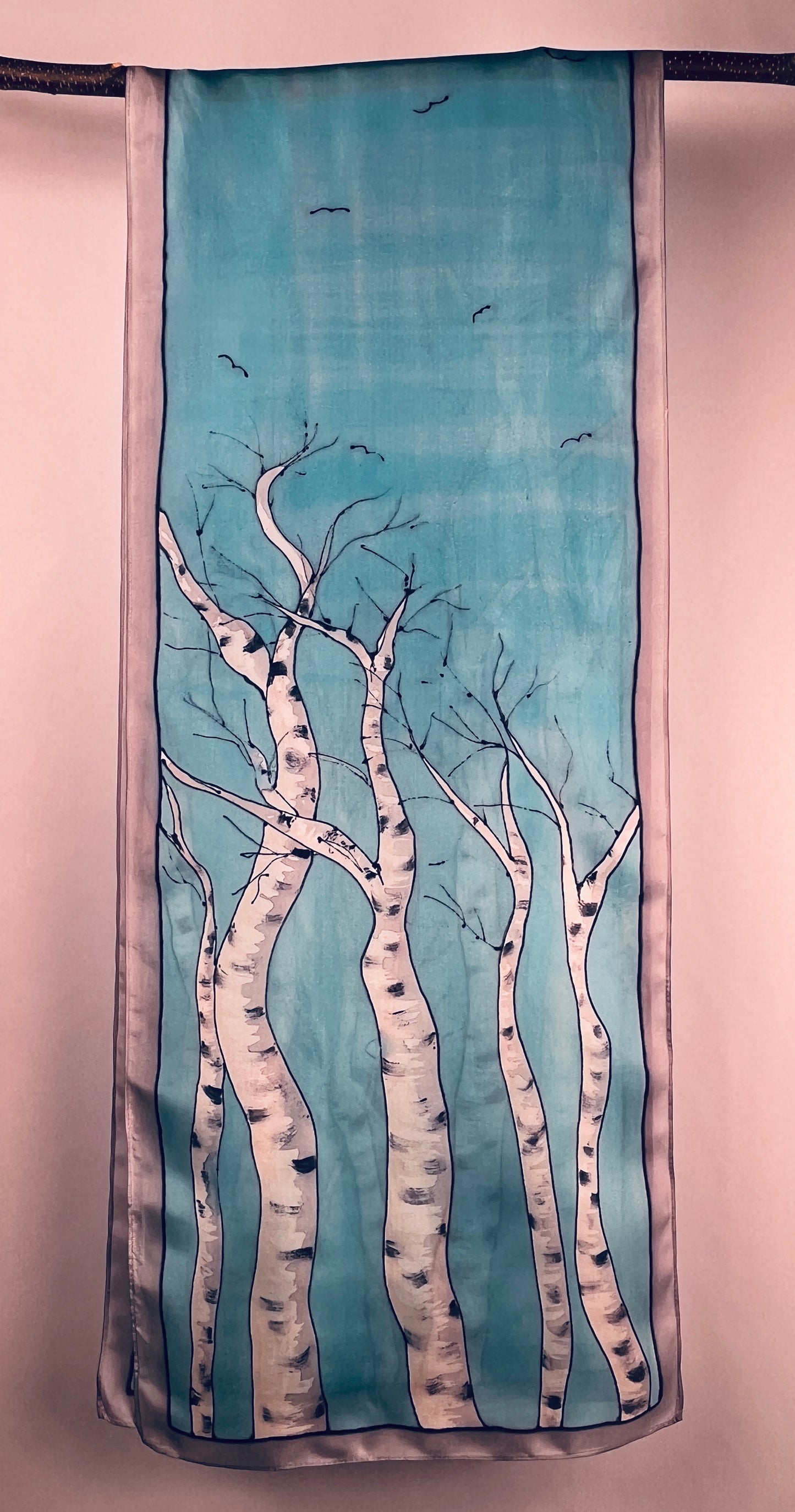 “Winter Birches v 2.0" - Hand-dyed Silk Scarf - $135