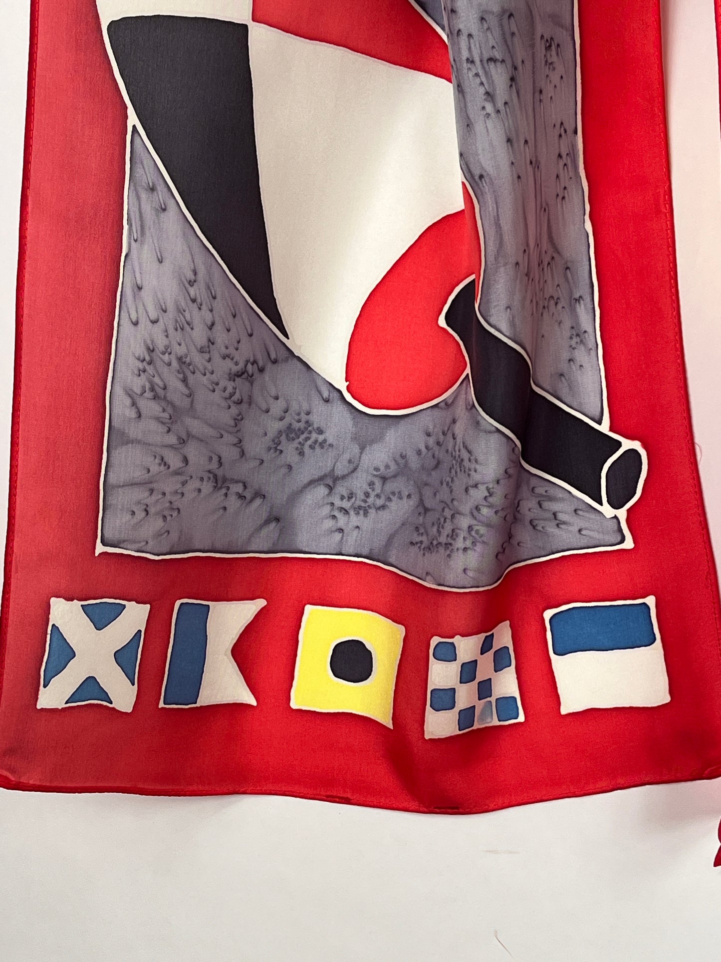 “Lobster Buoys w/ Code Flags" - Hand-dyed Silk Scarf - $140