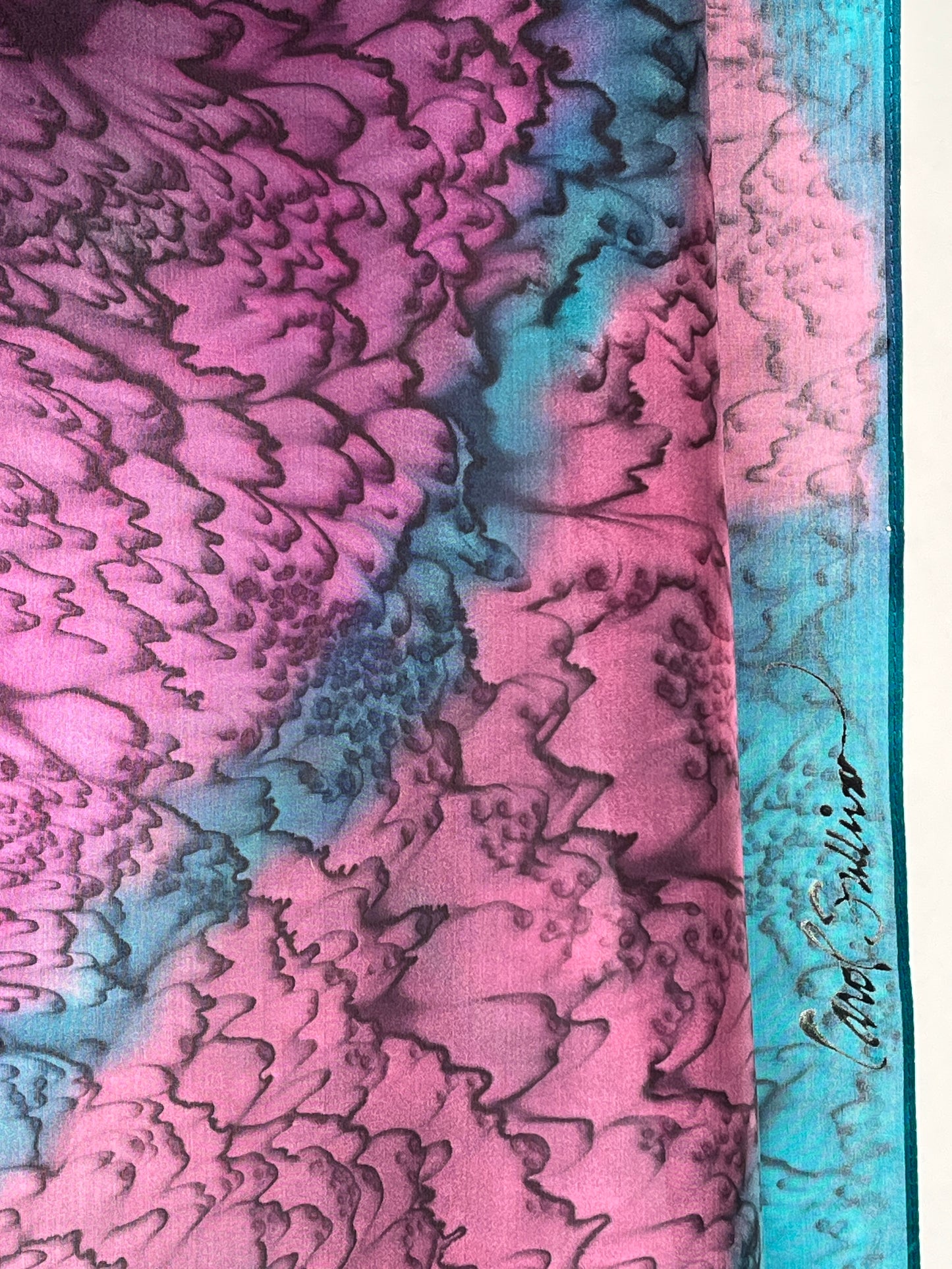 "Purple and Teal Mermaid” - Hand-dyed Silk Scarf - $125