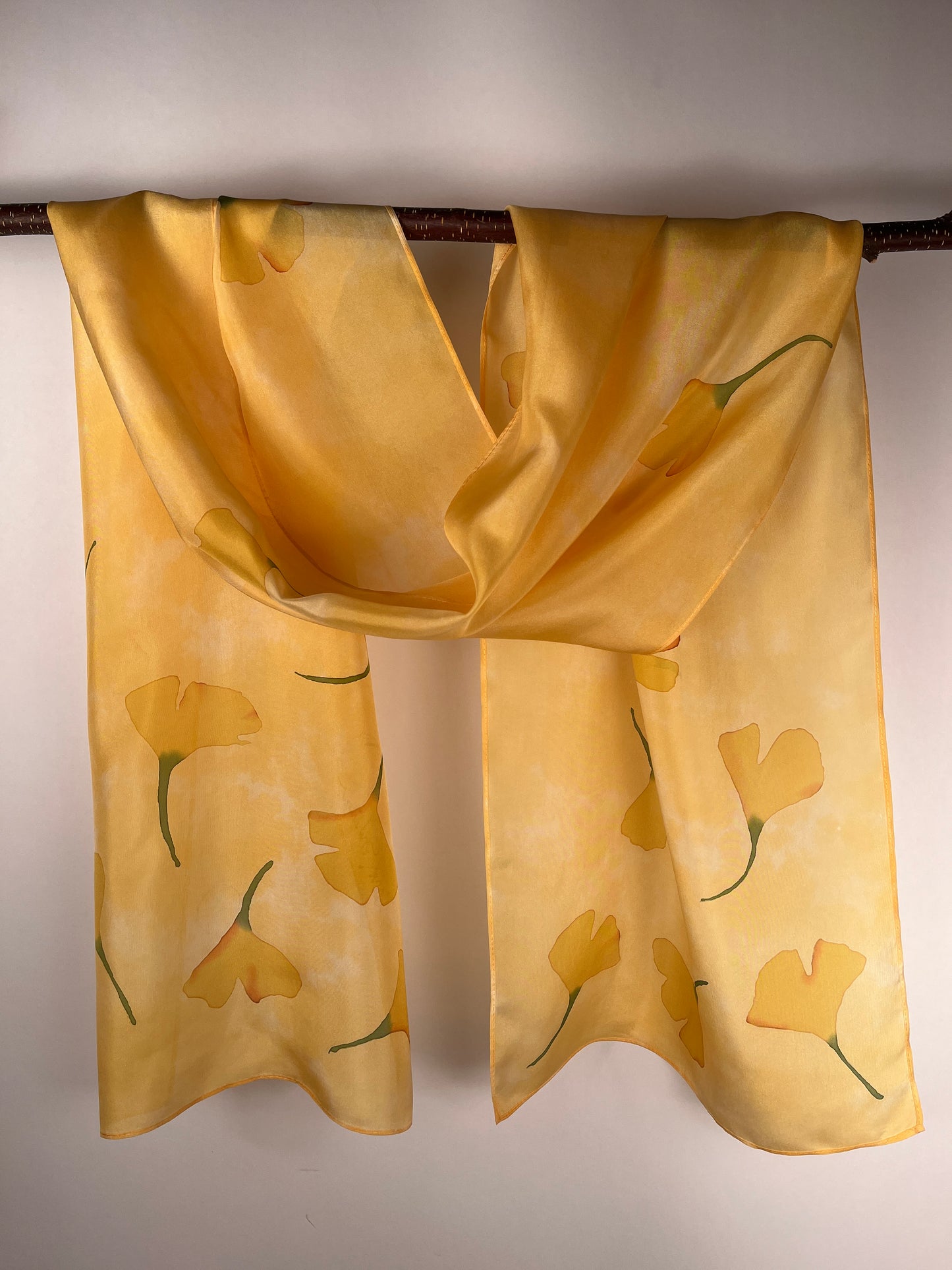 "Golden Gingko" - Hand-dyed Silk Scarf - $125