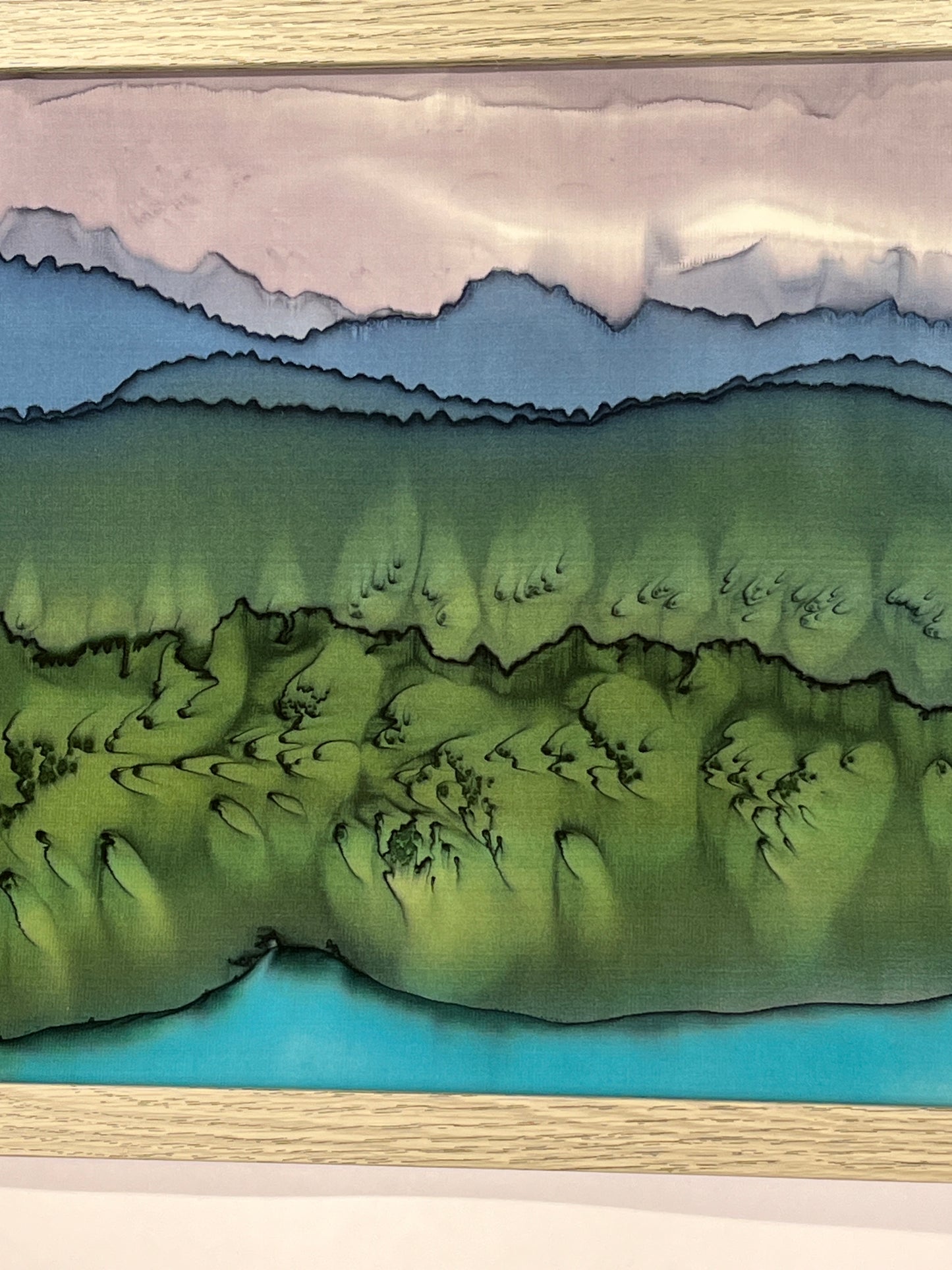 “Mountain Lake Landscape" - Painting on Silk - $325