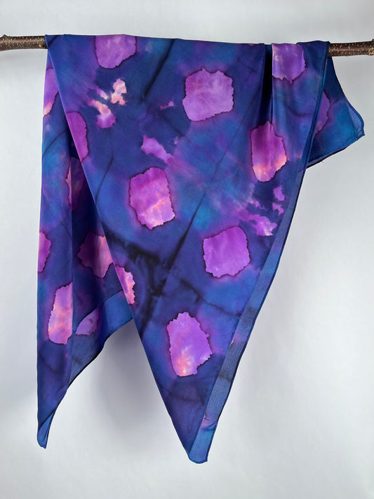 "Purple Nebula Shibori" - Hand-dyed Silk Scarf - $125