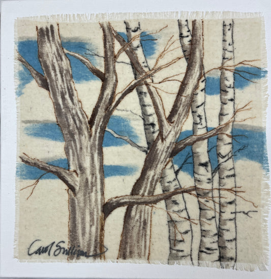 "Winter Birch and Maple" - Painting on Raw Silk - $135