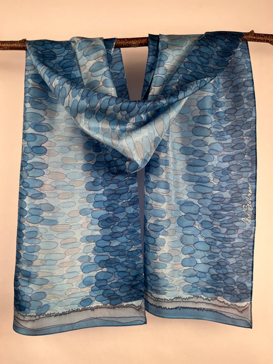 “Moonbeams on the Water - Hand Dyed Silk Scarf - $130