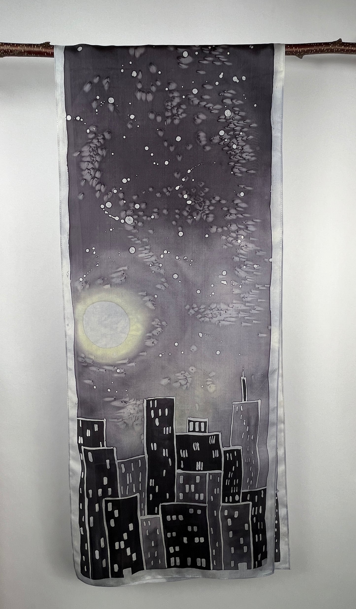 “City Night Lights" - Hand-dyed Silk Scarf - $130