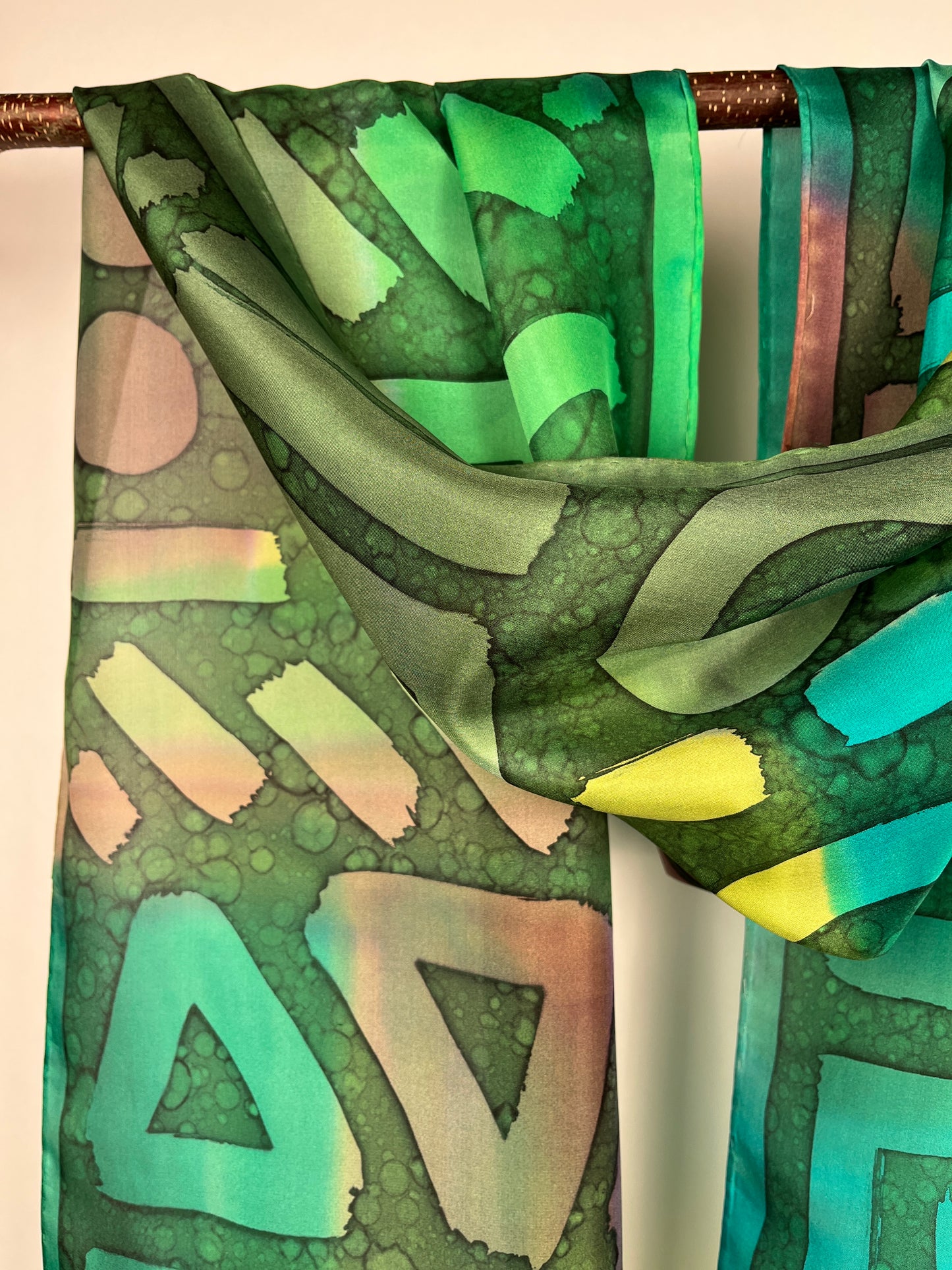 "Green Glyphs" - Hand-dyed Silk Scarf - $125
