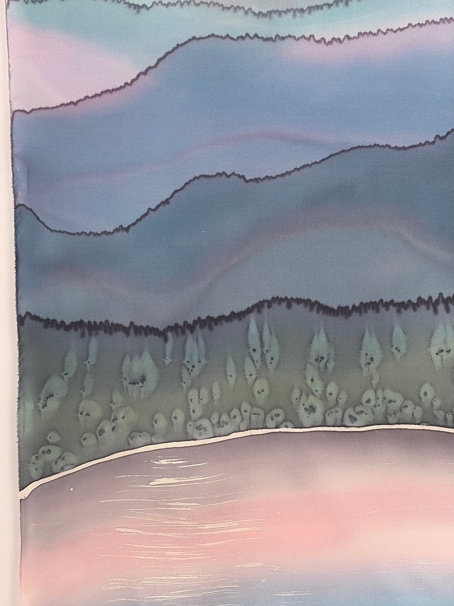 "Summer Mountain Moonrise” - Hand-dyed Silk Wall Hanging  - $350