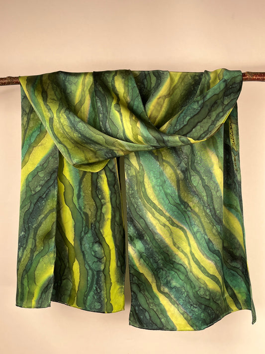 “Flow Abstract- Kelp Forest" - Hand-dyed Silk Scarf - $110