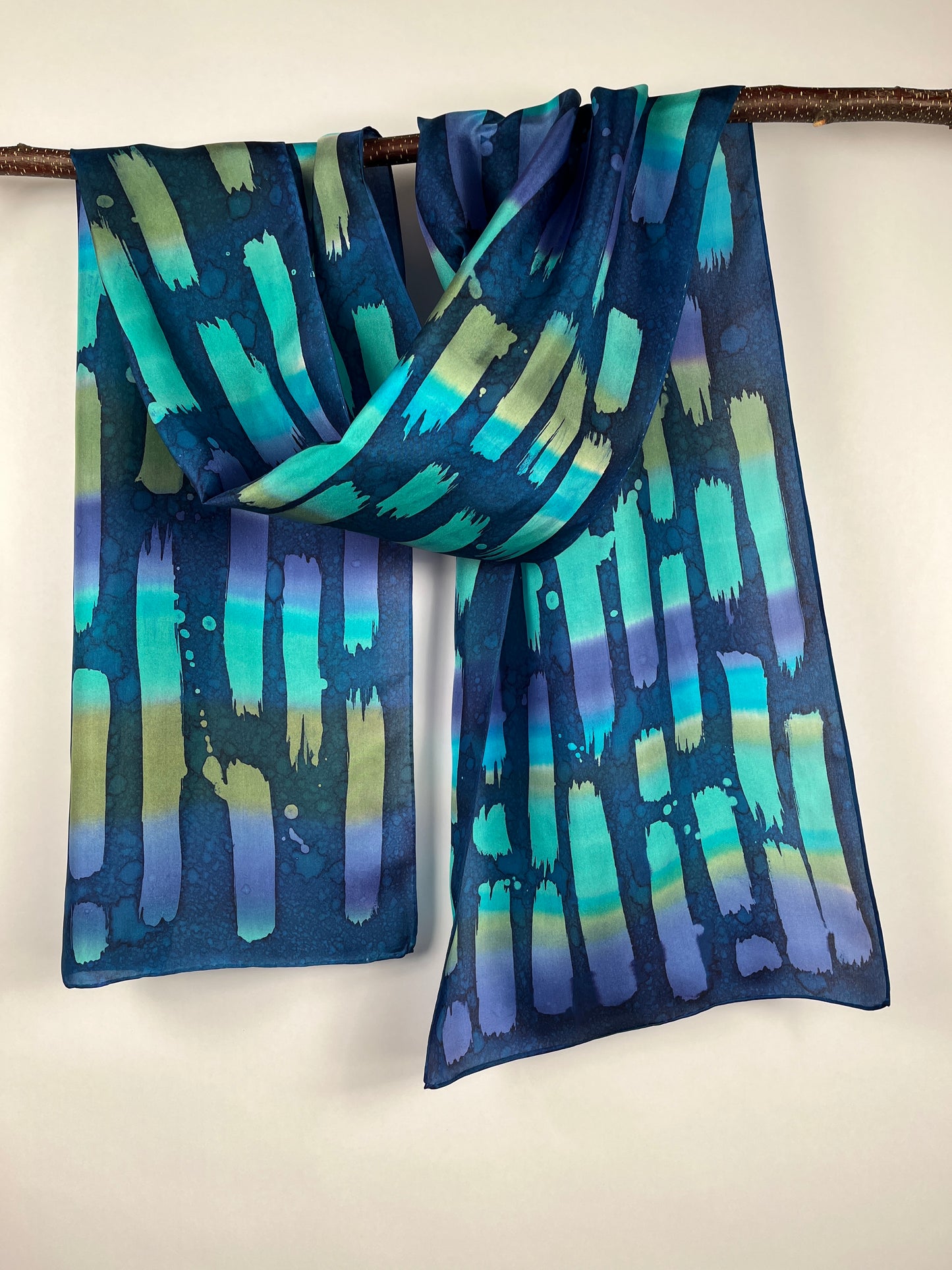 “Aurora Highlights" - Hand-dyed Silk Scarf - $130