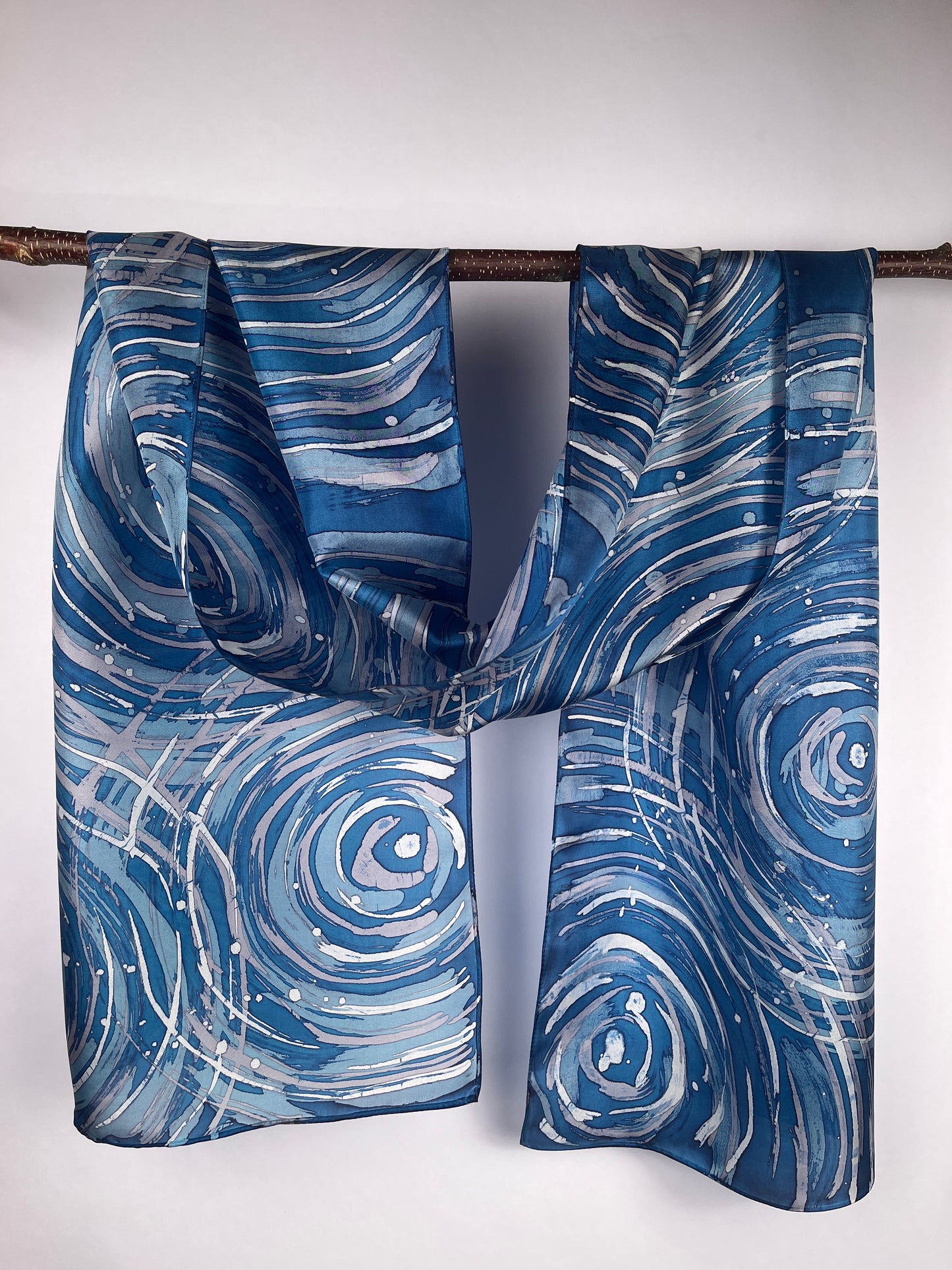 “Ripple Effect in Blues” - Hand-dyed Silk Scarf - $130