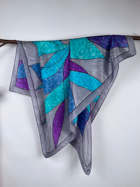 "Stained Glass Pinewheel" - Hand-dyed Silk Scarf - $140