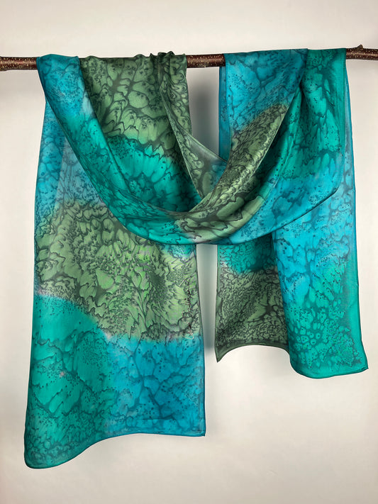 “Peacock Mermaid" - Hand-dyed Silk Scarf - $115