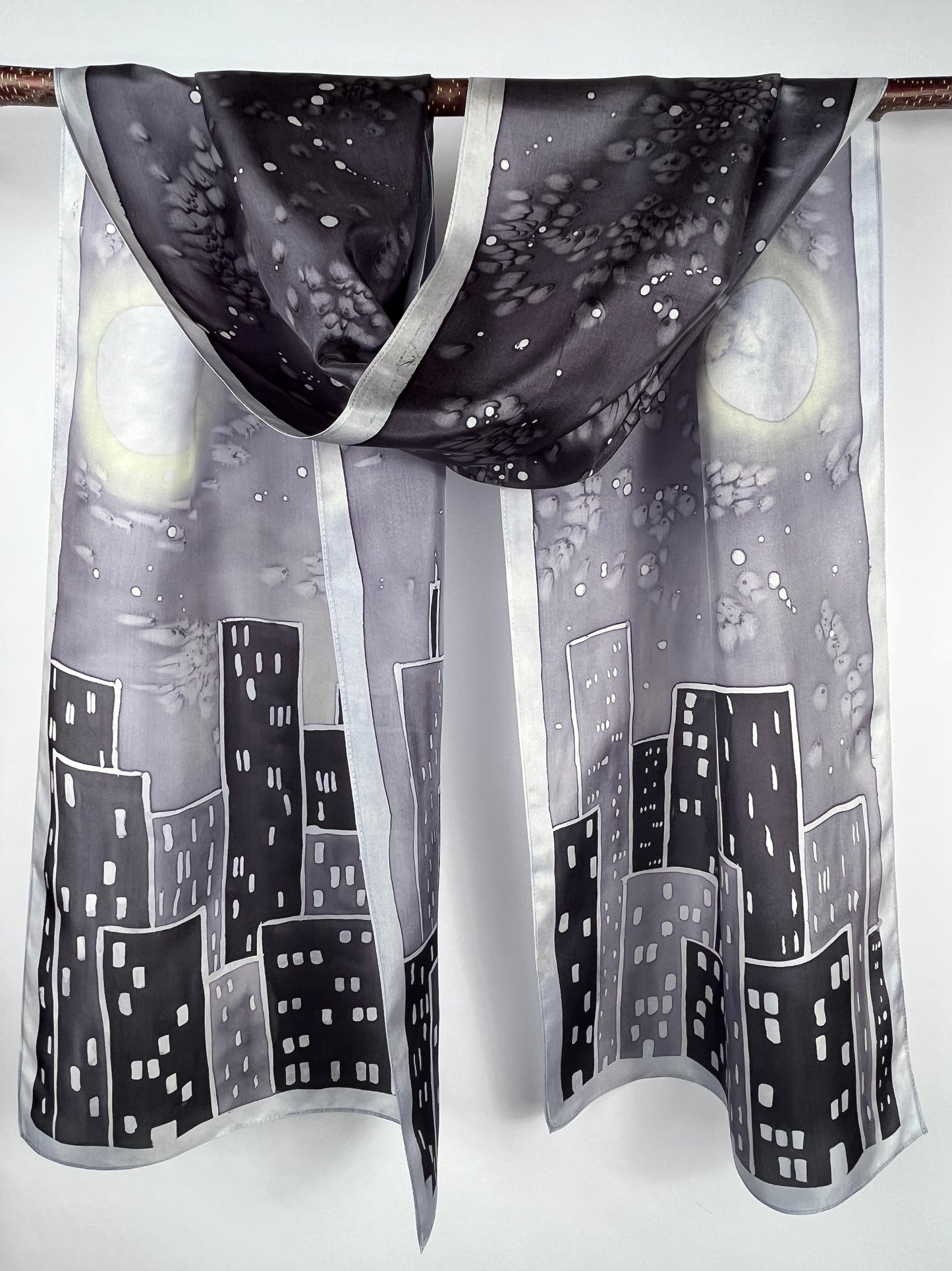 “City Night Lights" - Hand-dyed Silk Scarf - $130