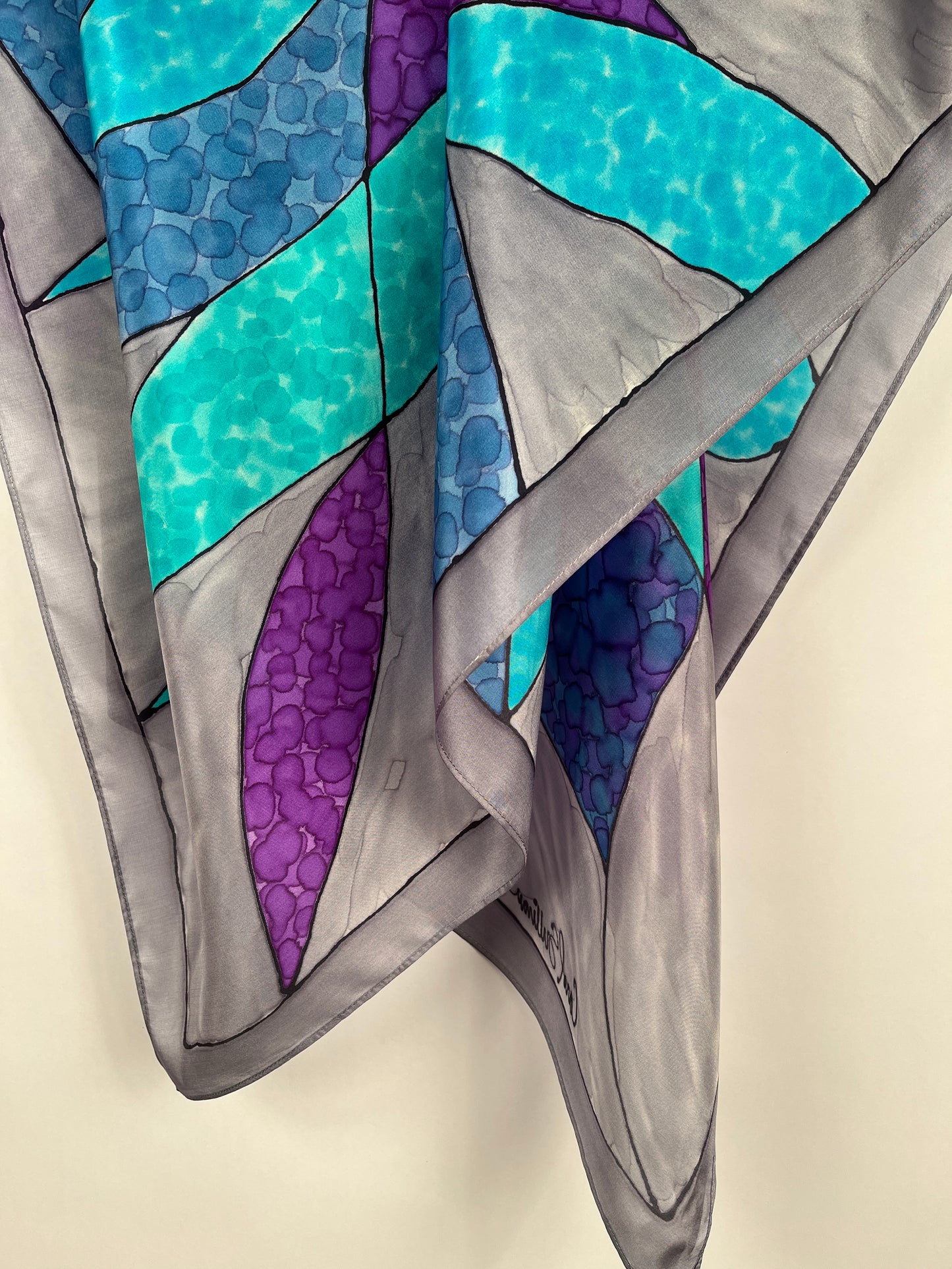 "Stained Glass Pinwheel" - Hand-dyed Silk Scarf - $135