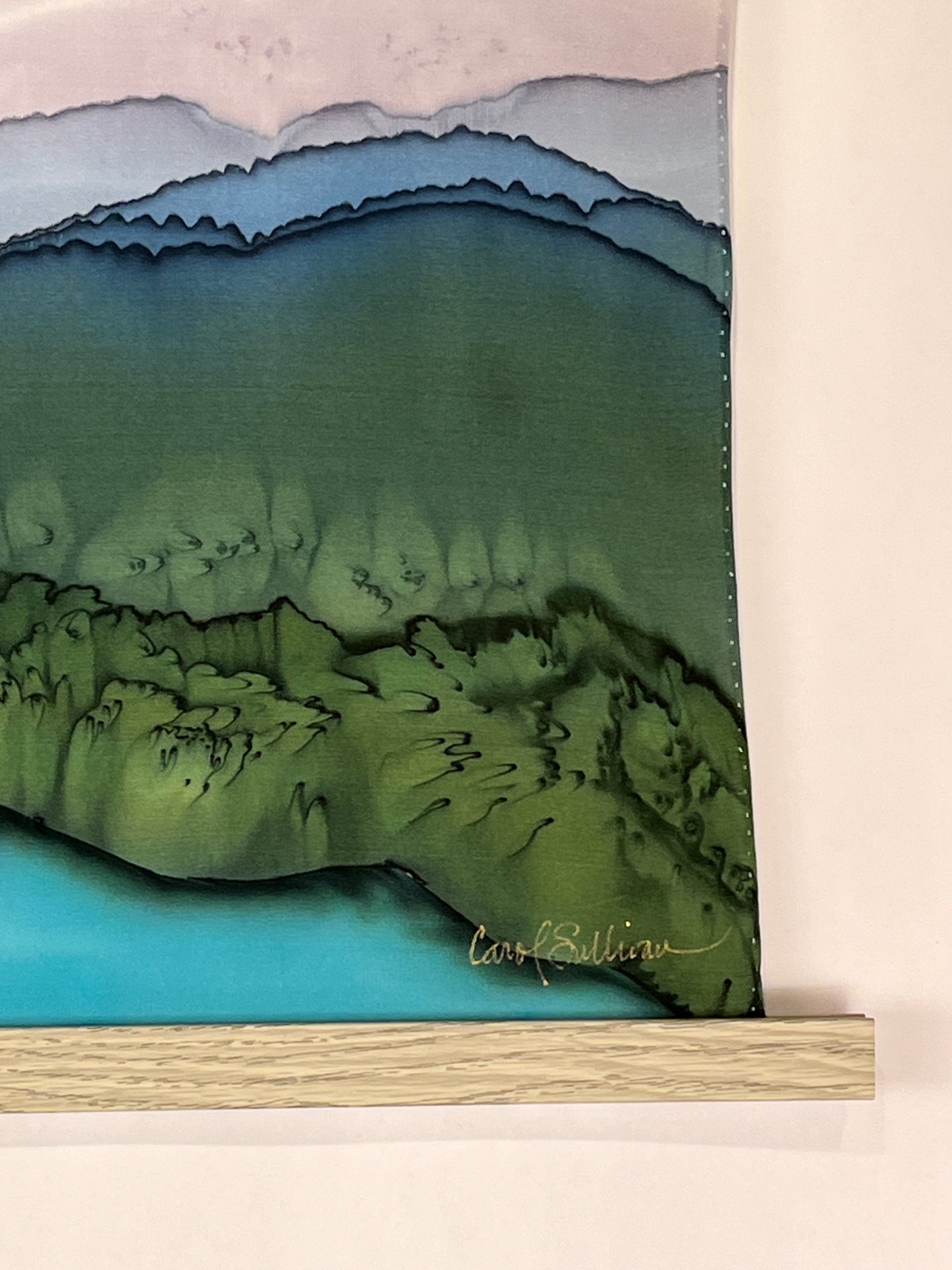 “Mountain Lake Landscape" - Painting on Silk - $325