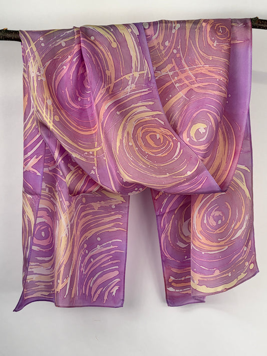 “Dawn Ripple Effect” - Hand-dyed Silk Scarf - $130