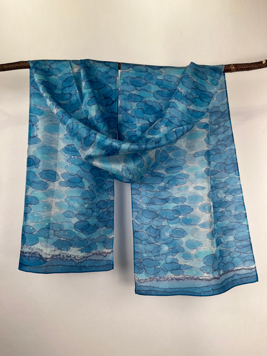 “Moonbeams on the Water" - Hand-Dyed Silk Scarf - $140