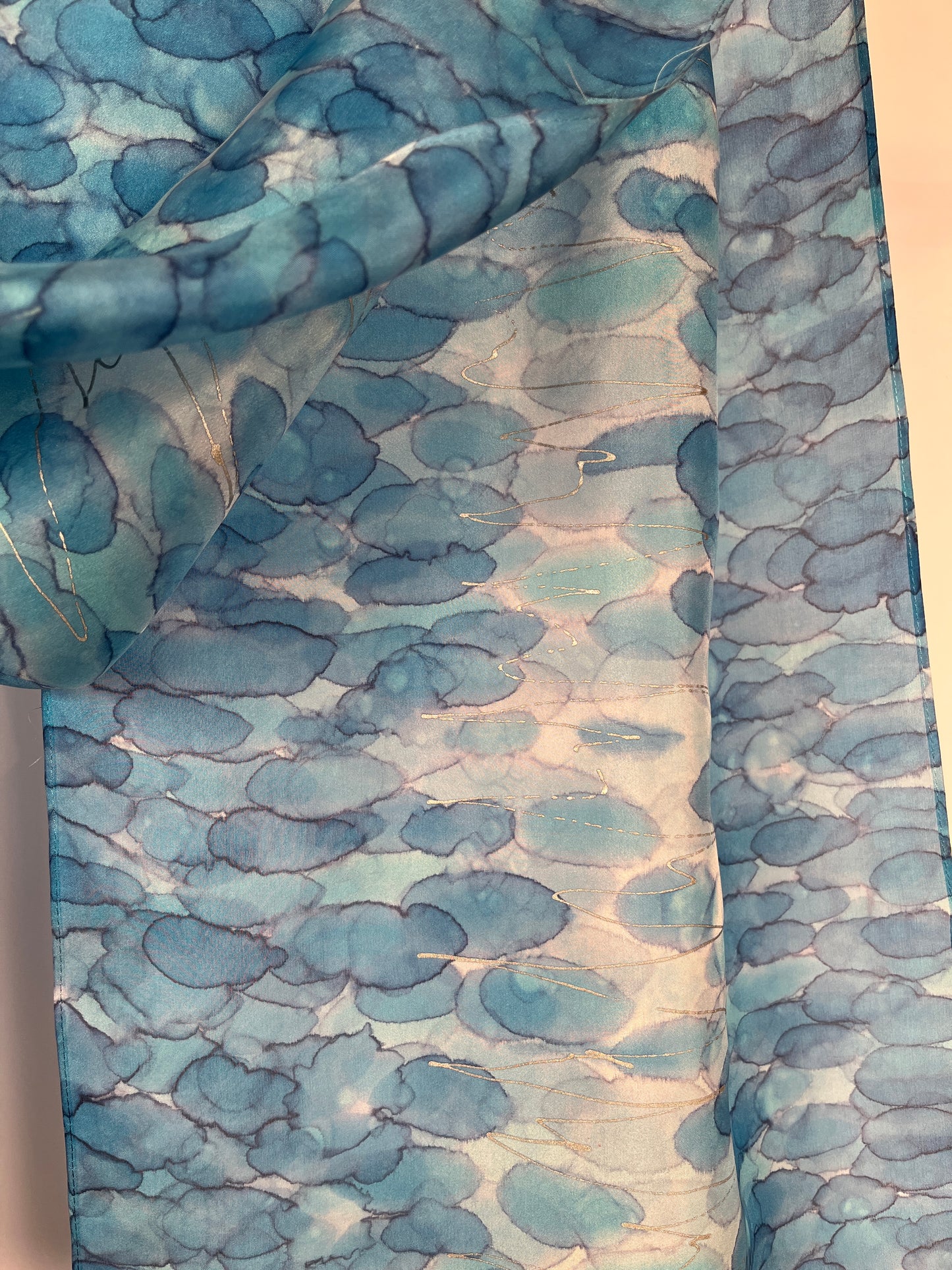 “Moonbeams on the Water" - Hand-Dyed Silk Scarf - $140