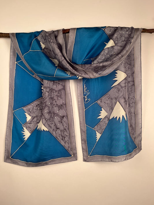 “Crown of Winter” - Hand-dyed Silk Scarf - $130