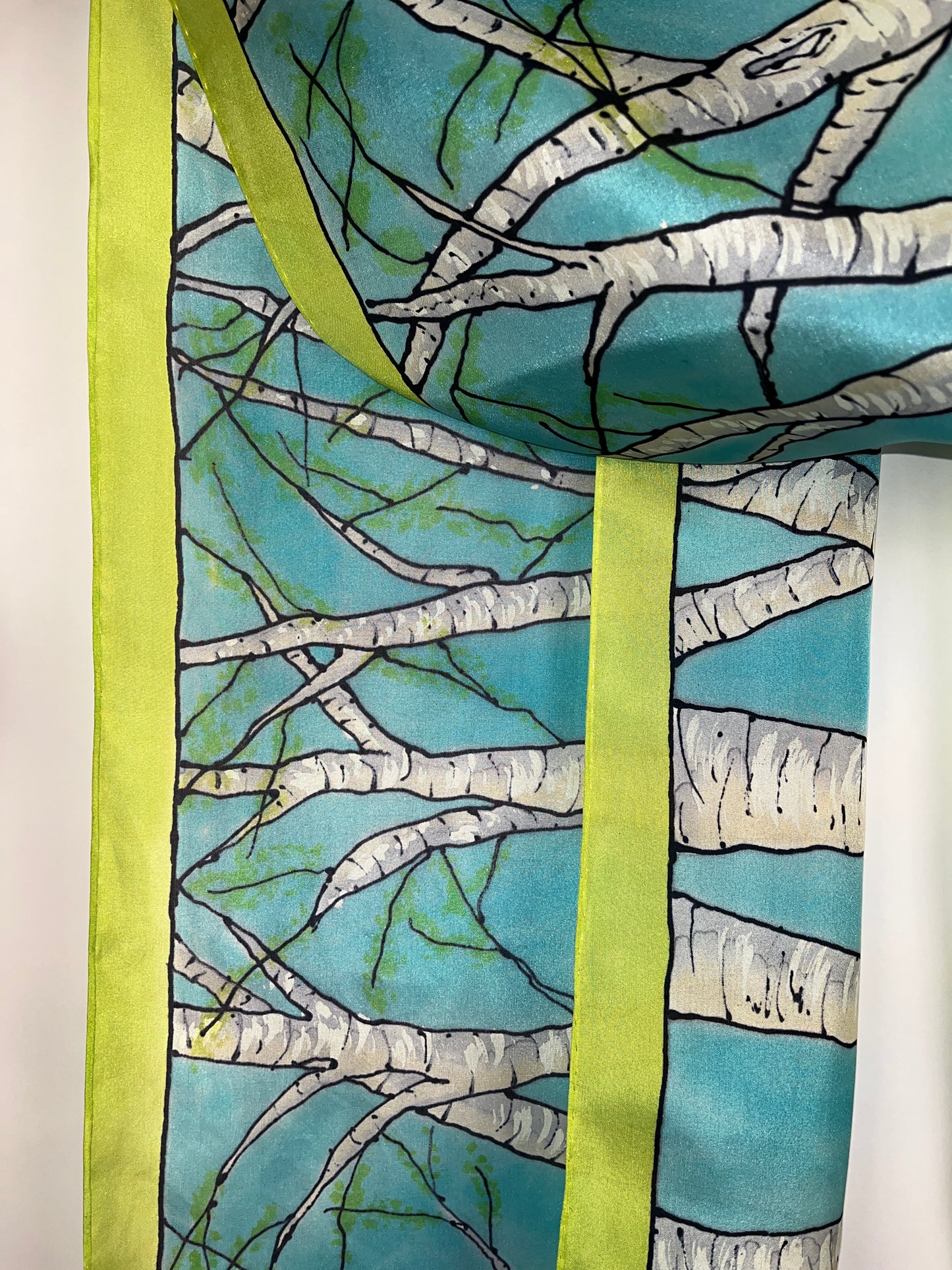 “Spring Birches” -Hand-dyed Silk Scarf - $135
