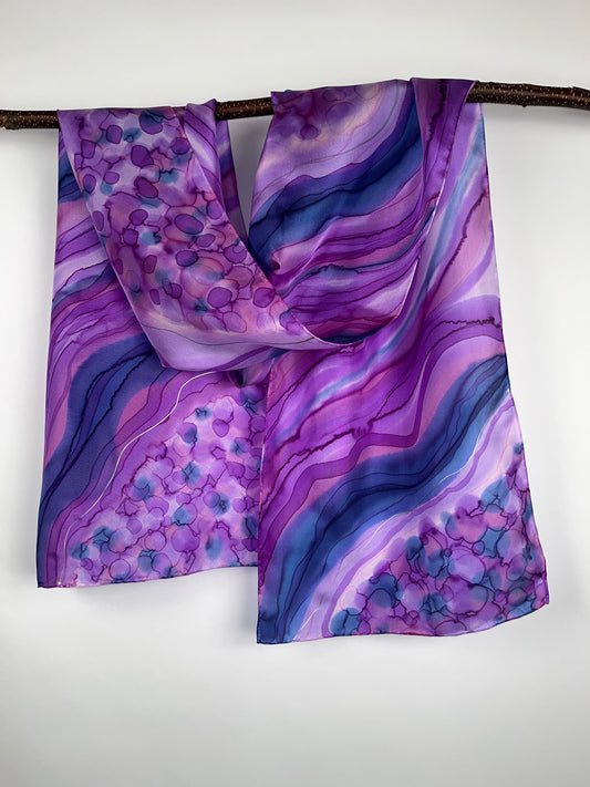 “Amethyst Geode" - Hand-dyed Silk Scarf - $125