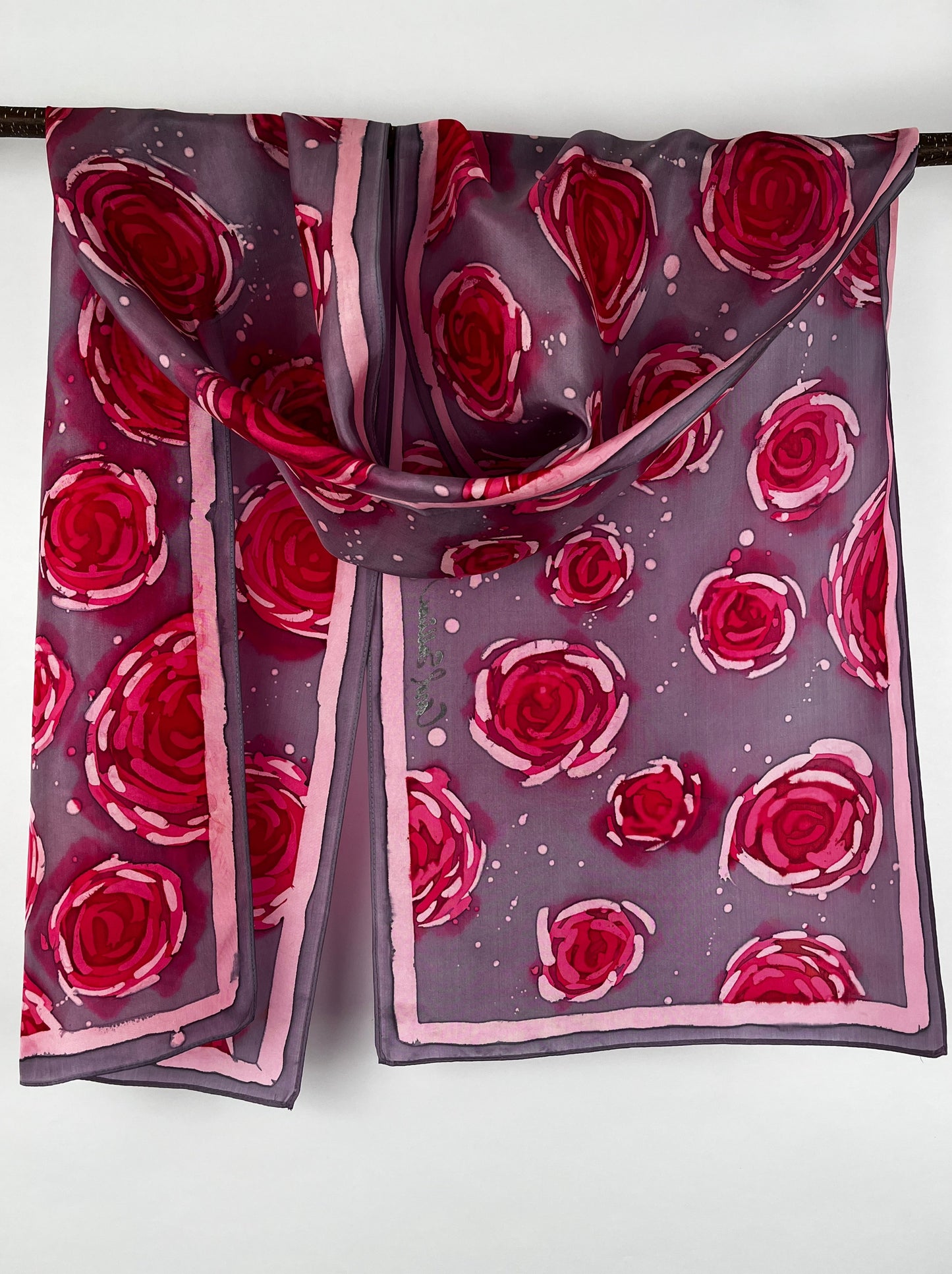 "Dusky Roses V1.0" - Hand-dyed Silk Scarf - $120