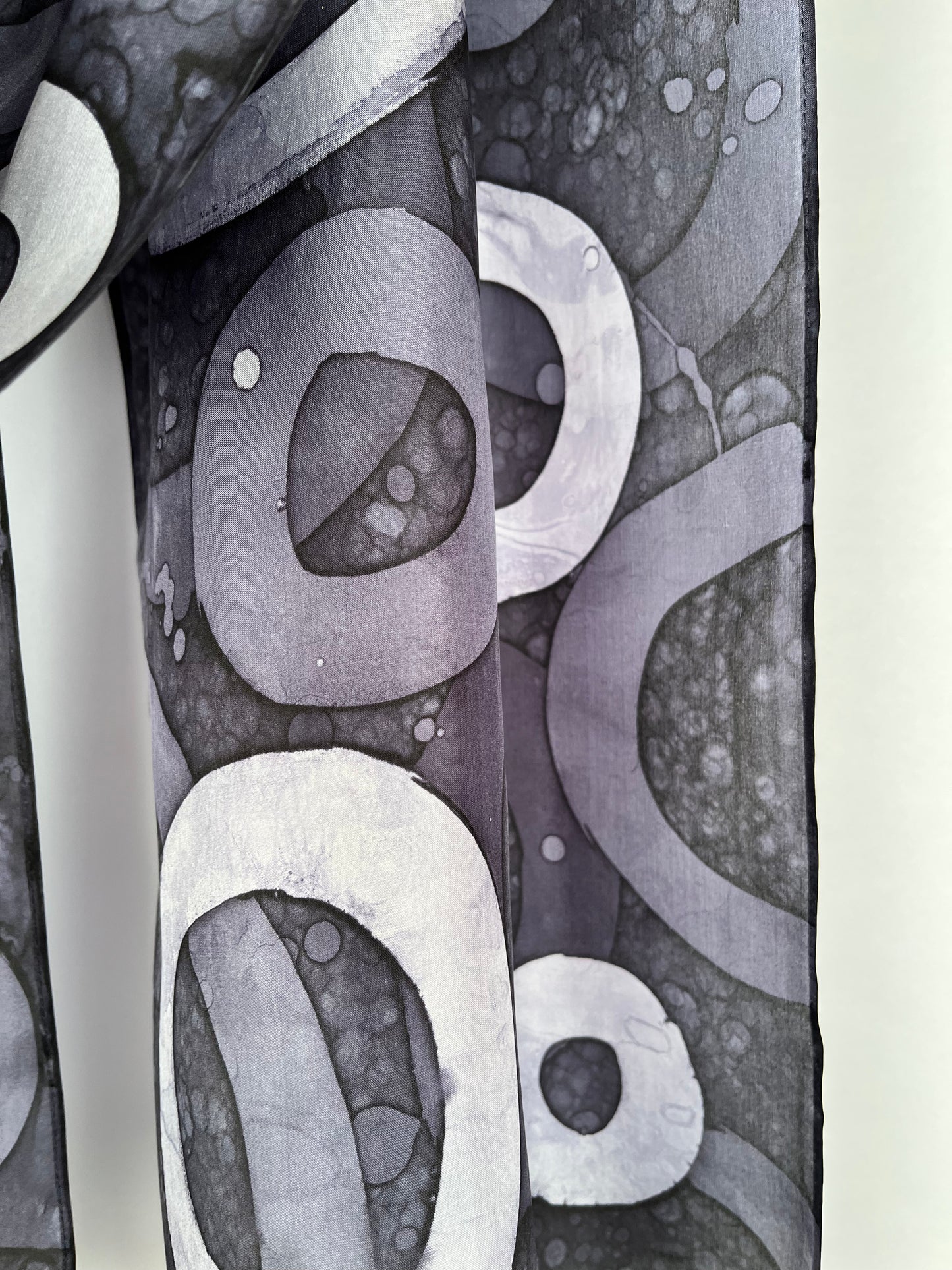 "Circles of Gray" - Hand-dyed Silk Scarf - $125