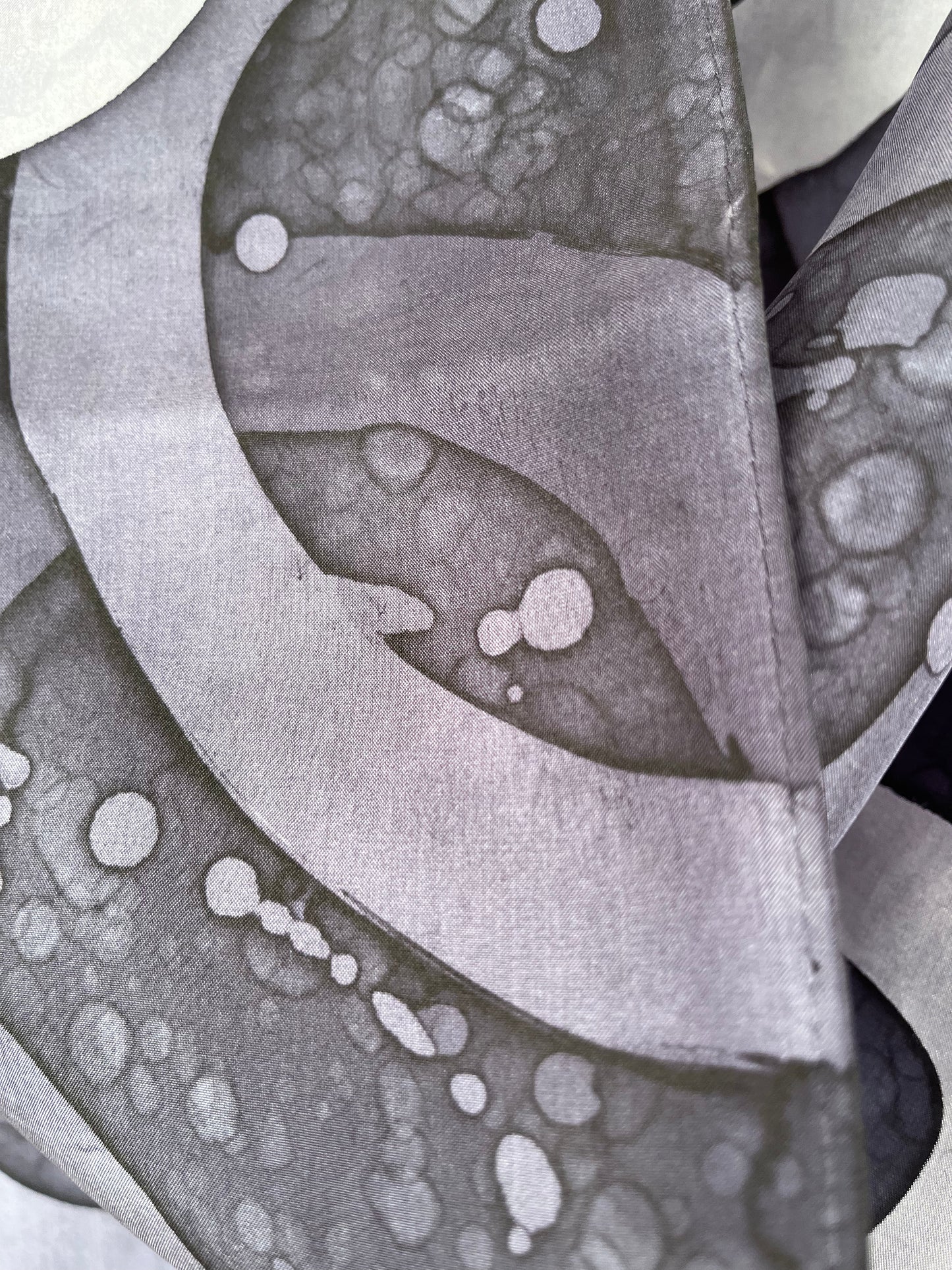 "Circles of Gray" - Hand-dyed Silk Scarf - $125