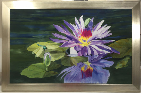 "Sparhawk Dragonfly and Waterlily" - Painting on Silk - $2250