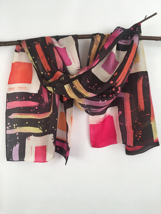 "Hot Mod Squares" - Hand-dyed Silk Scarf - $125