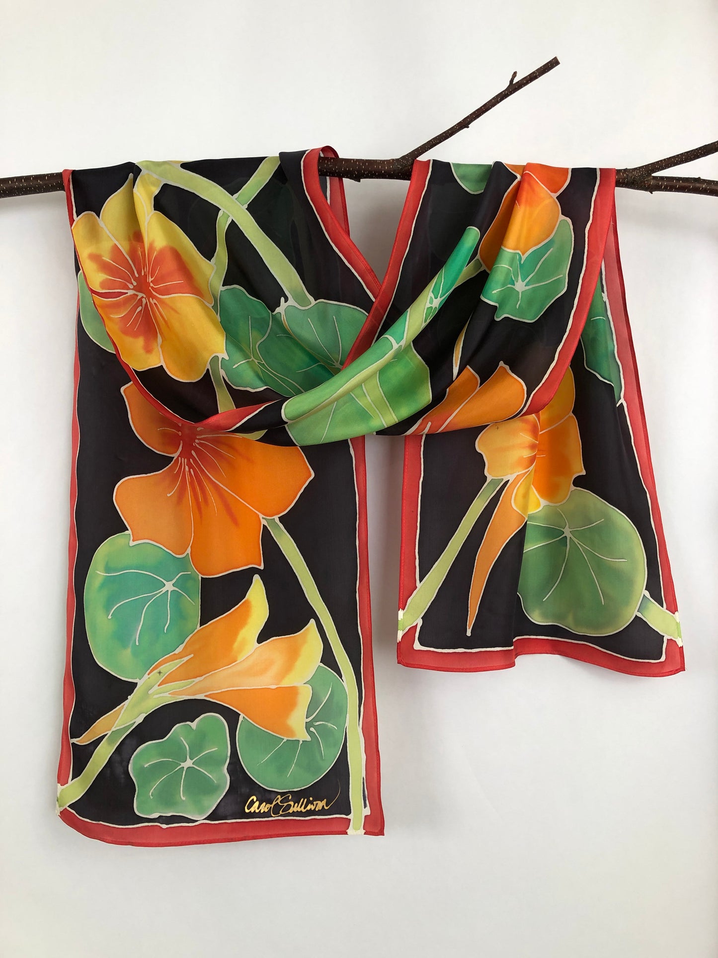 “Nasturtiums" - Hand-dyed Silk Scarf - $145