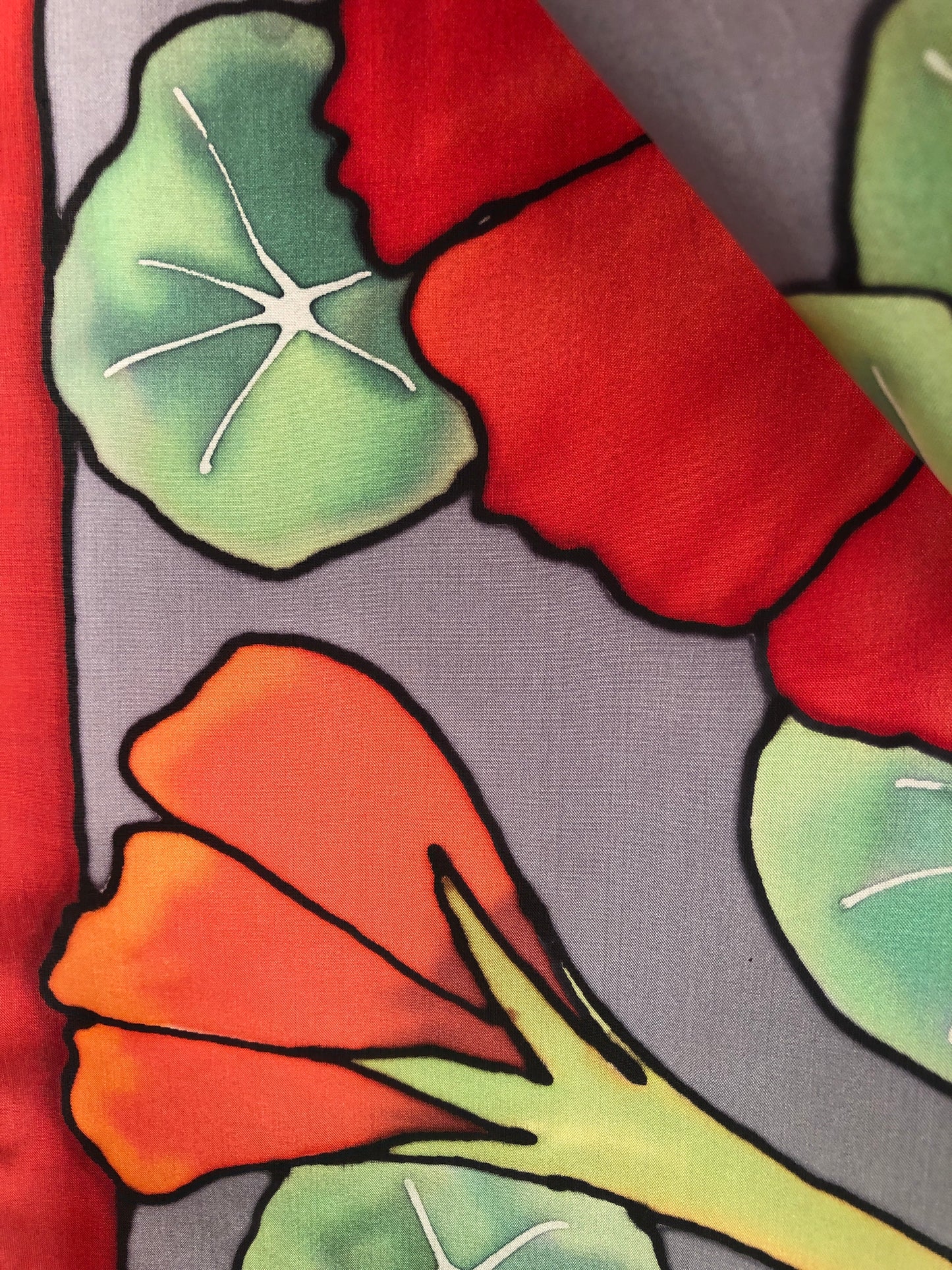 “Nasturtiums v.2" - Hand-dyed Silk Scarf - $145