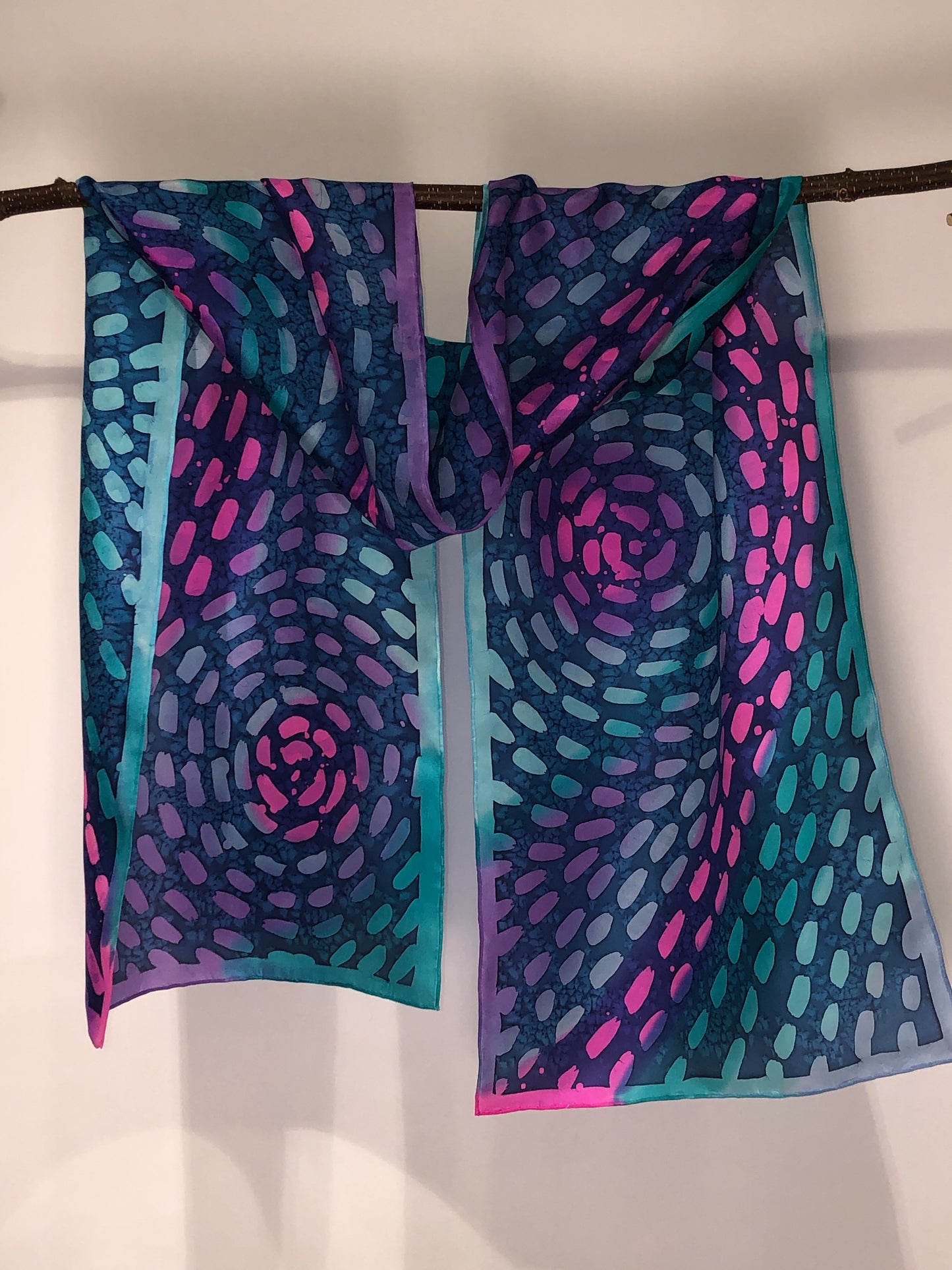 “Aurora Currents" - Hand-dyed Silk Scarf - $120